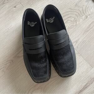 Men’s Dr Martens Penton Bex Square Toe Black Leather Pony Hair Platform Loafers